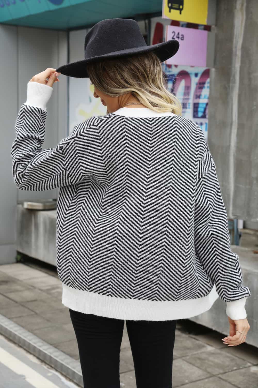 Striped V-Neck Dropped Shoulder Button-Up Cardigan - Trendsi - Flyclothing LLC