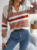 Striped Collared Neck Long Sleeve Sweater - Trendsi