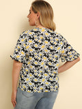 Plus Size Floral Round Neck Tie Hem Blouse - Trendsi