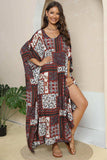 Printed V-Neck Split Maxi Dress - Trendsi