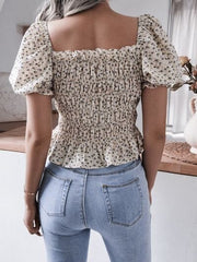 Frill Smocked Square Neck Short Sleeve Blouse - Trendsi