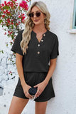 Notched Button Detail Dropped Shoulder Top and Shorts Set - Trendsi - Flyclothing LLC