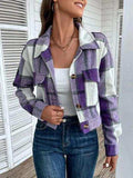 Plaid Button Up Drop Shoulder Cropped Jacket - Trendsi - Flyclothing LLC