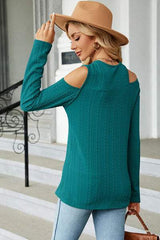 Round Neck Cold Shoulder T-Shirt - Trendsi - Flyclothing LLC