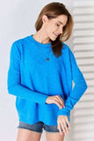 Zenana Ribbed Trim Round Neck Long Sleeve Top - Trendsi - Flyclothing LLC