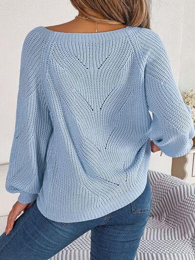 Openwork Buttoned Square Neck Sweater - Trendsi