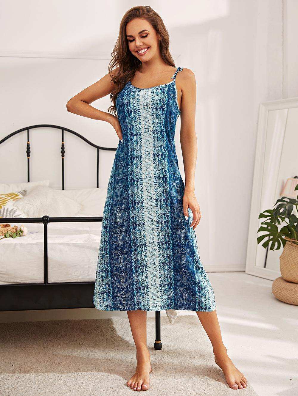 Printed Tie Shoulder Midi Night Dress - Trendsi - Flyclothing LLC