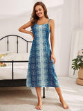 Printed Tie Shoulder Midi Night Dress - Trendsi