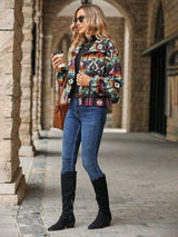 Geometric Dropped Shoulder Balloon Sleeve Outerwear - Trendsi - Flyclothing LLC