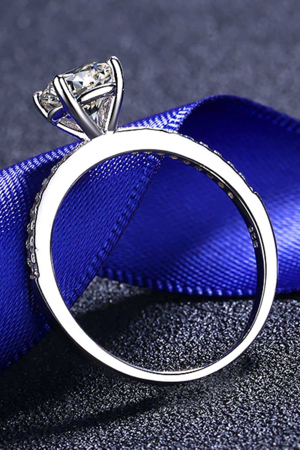 1 Carat Moissanite Rhodium-Plated Side Stone Ring - Trendsi - Flyclothing LLC