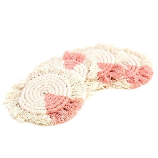 Macrame Coasters in Blush with fringe, Set of 4 - Beaurer Creations