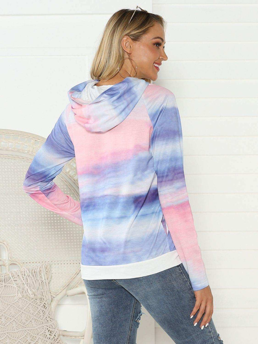 Full Size Tie-Dye Long Sleeve Hoodie - Trendsi - Flyclothing LLC
