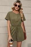 Drawstring Half Button Short Sleeve Romper - Trendsi - Flyclothing LLC