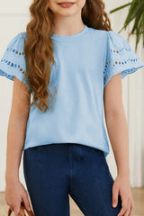 Round Neck Flutter Sleeve T-Shirt - Trendsi - Flyclothing LLC