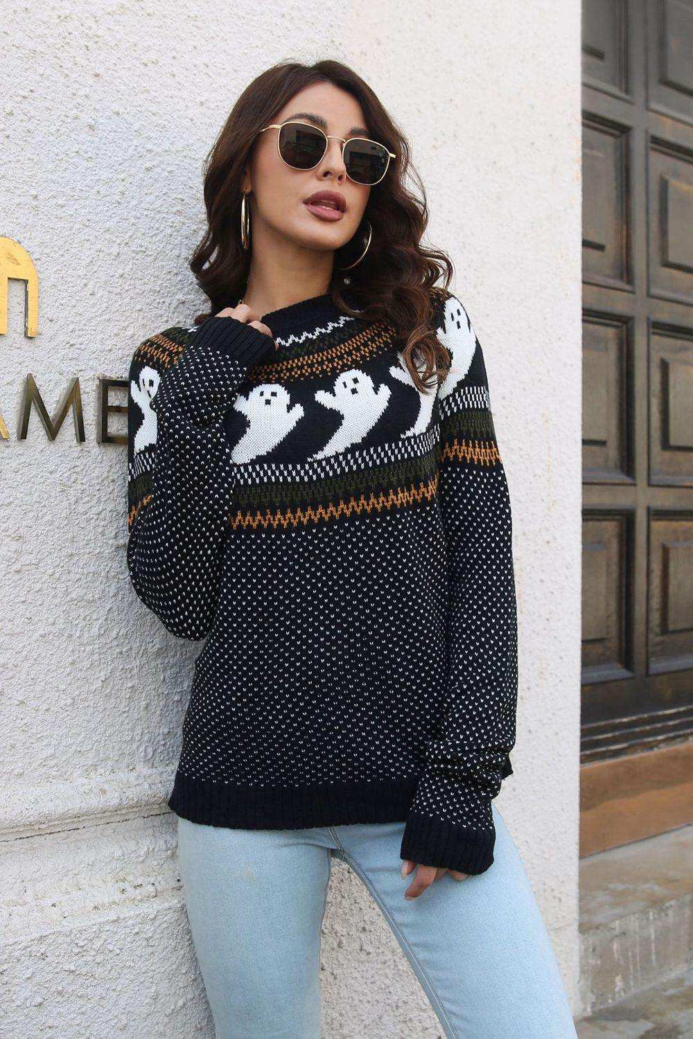 Ribbed Round Neck Long Sleeve Pullover Sweater - Trendsi - Flyclothing LLC