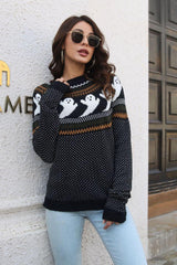 Ribbed Round Neck Long Sleeve Pullover Sweater - Trendsi