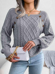 Decorative Button Cable-Knit Sweater - Trendsi