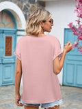 V-Neck Cuffed Blouse - Trendsi - Flyclothing LLC