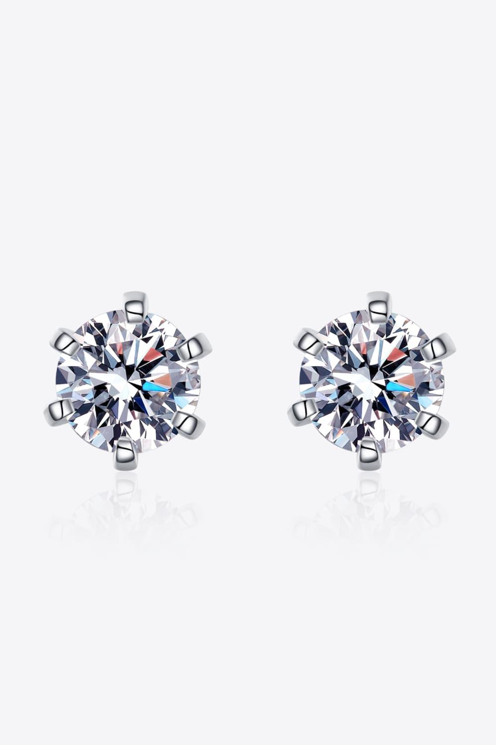 1 Carat Moissanite Rhodium-Plated Stud Earrings - Trendsi