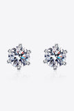 1 Carat Moissanite Rhodium-Plated Stud Earrings - Trendsi