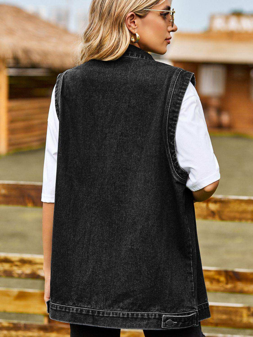 Button Down Denim Vest - Trendsi - Flyclothing LLC