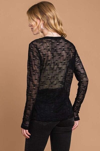 Culture Code Full Size Round Neck Mesh Perspective Top - Trendsi