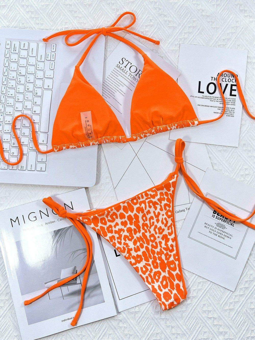 Leopard Print Halter Neck Tie Side Bikini Set - Trendsi - Flyclothing LLC