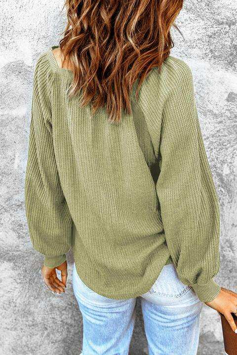 Square Neck Waffle-Knit Top - Trendsi - Flyclothing LLC