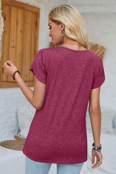 V-Neck Petal Sleeve T-Shirt - Trendsi - Flyclothing LLC