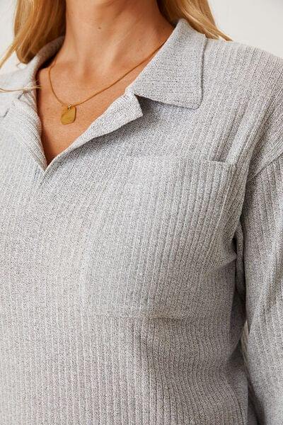 Collared Neck Dropped Shoulder T-Shirt - Trendsi