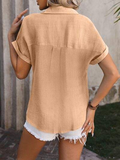 Button Up Short Sleeve Shirt - Trendsi - Flyclothing LLC