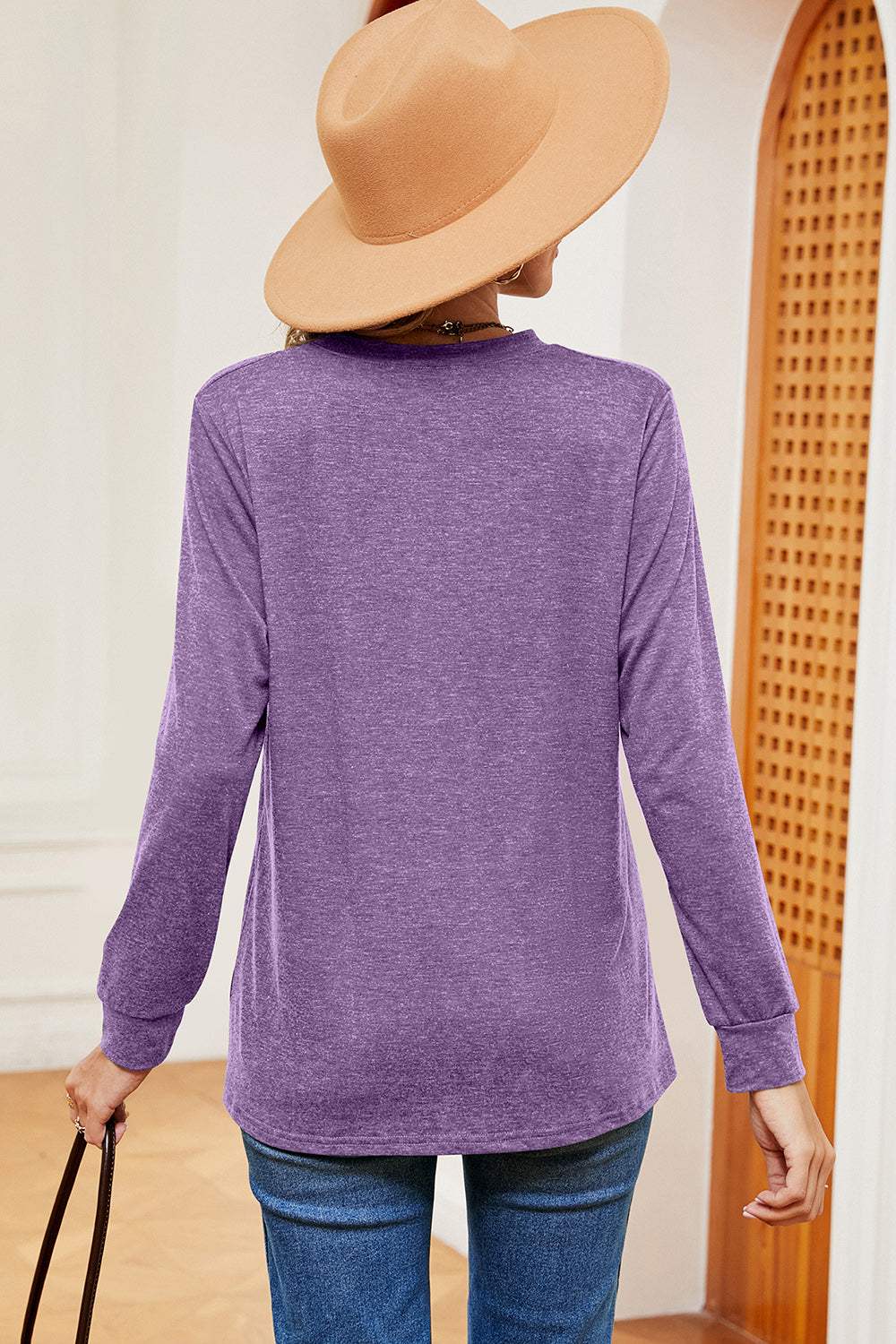 Notched Long Sleeve T-Shirt - Trendsi - Flyclothing LLC
