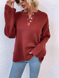Quarter-Button Slit Sweater - Trendsi