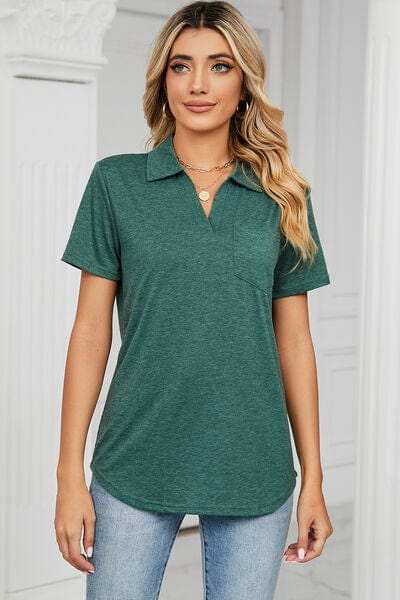 Johnny Collar Short Sleeve Blouse - Trendsi - Flyclothing LLC