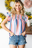 Multicolored Stripe Flutter Sleeve Blouse - Trendsi