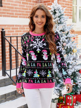 Christmas Ribbed Trim Sweater - Trendsi - Flyclothing LLC