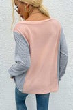 Color Block V-Neck Long Sleeve Blouse - Trendsi - Flyclothing LLC