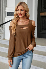 Cold Shoulder Square Neck Cutout Blouse - Trendsi