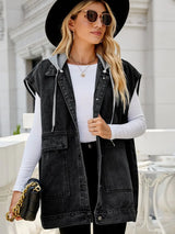Hooded Sleeveless Denim Top with Pockets - Trendsi - Flyclothing LLC
