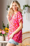 First Love Leopard V-Neck Short Sleeve Woven Top - Trendsi