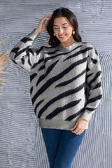 Animal Element Round Neck Dropped Shoulder Sweater - Trendsi