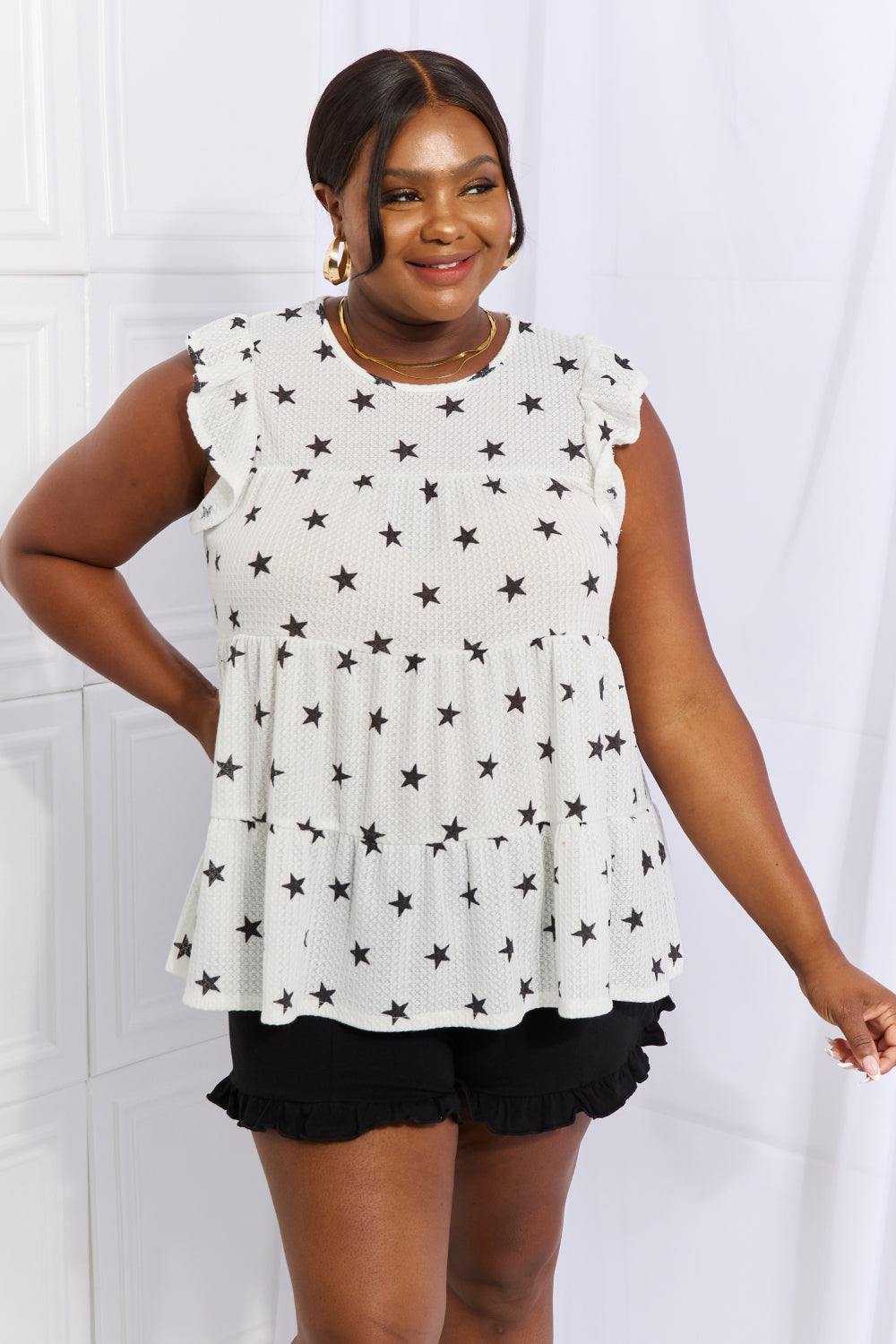 Heimish Shine Bright Full Size Butterfly Sleeve Star Print Top - Trendsi