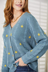 HEYSON Full Size Floral Embroidered Cable Cardigan - Trendsi - Flyclothing LLC
