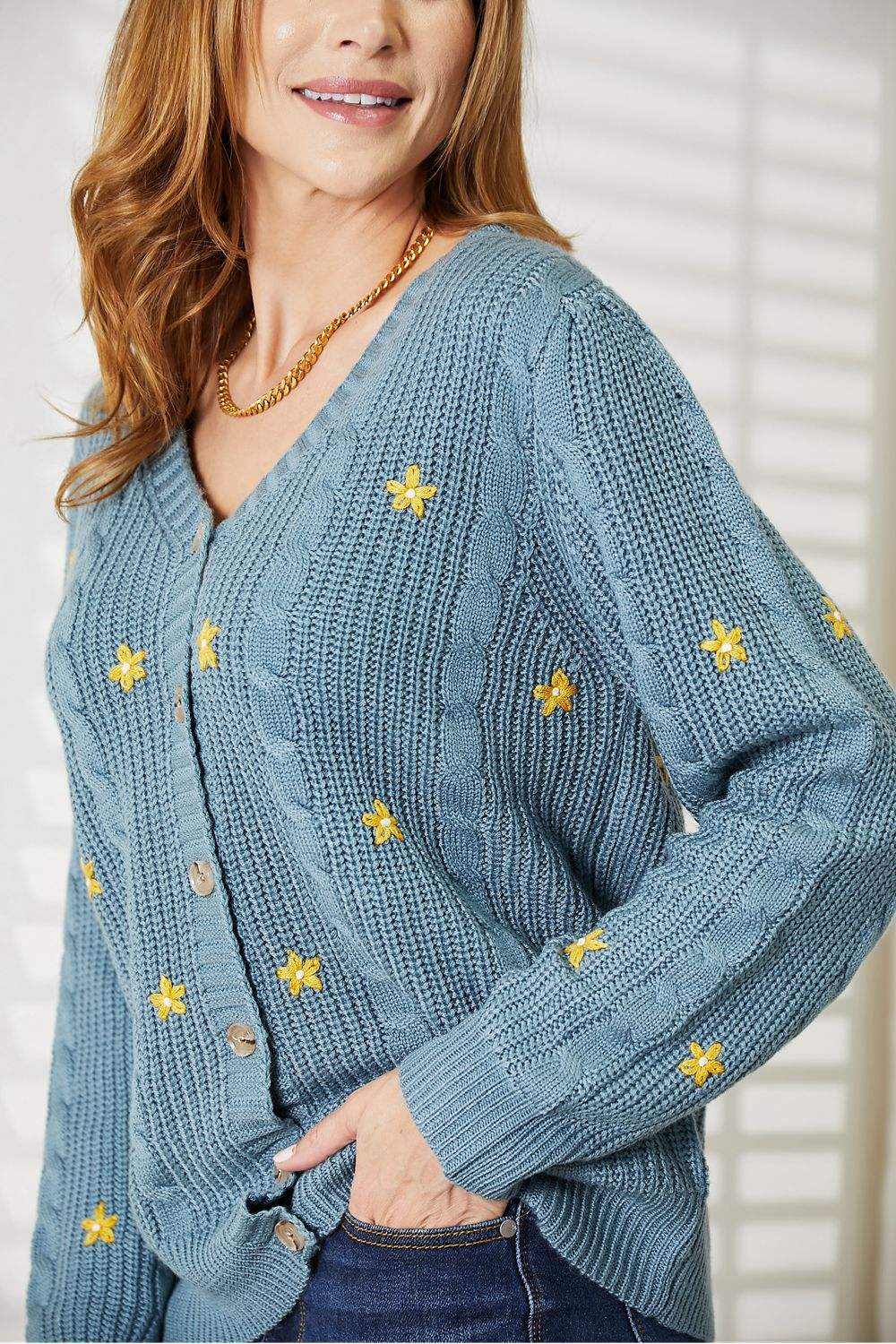 HEYSON Full Size Floral Embroidered Cable Cardigan - Trendsi - Flyclothing LLC