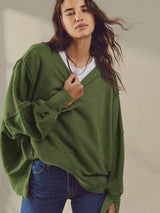 Slit Round Neck Dropped Shoulder T-Shirt - Trendsi - Flyclothing LLC