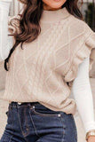 Cable-Knit Ruffled Mock Neck Sweater Vest - Trendsi - Flyclothing LLC
