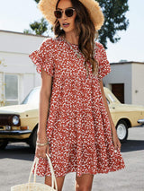 Leopard Short Flounce Sleeve Tiered Dress - Trendsi - Flyclothing LLC
