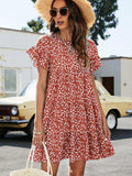 Leopard Short Flounce Sleeve Tiered Dress - Trendsi - Flyclothing LLC