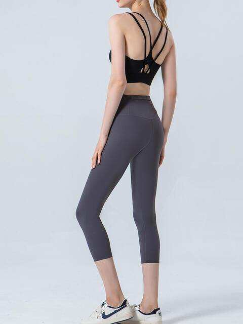 Wide Waistband Cropped Sports Leggings - Trendsi - Flyclothing LLC
