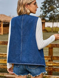 Pocketed Button Up Sleeveless Denim Jacket - Trendsi